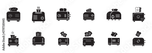 toaster minimal flat icon set, black color and white background