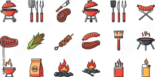 Vibrant collection of barbecue icons for summer grilling and outdoor cooking.