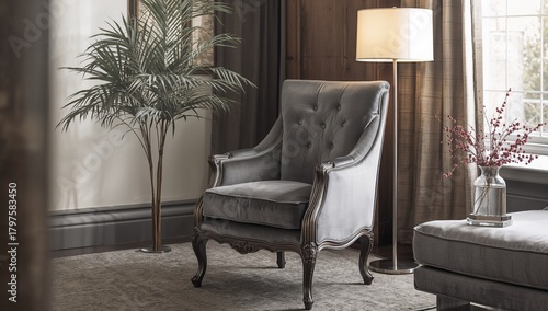 Elegant grey armchair in tr...