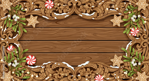 Decorative wooden frame with holiday elements and candy canes  