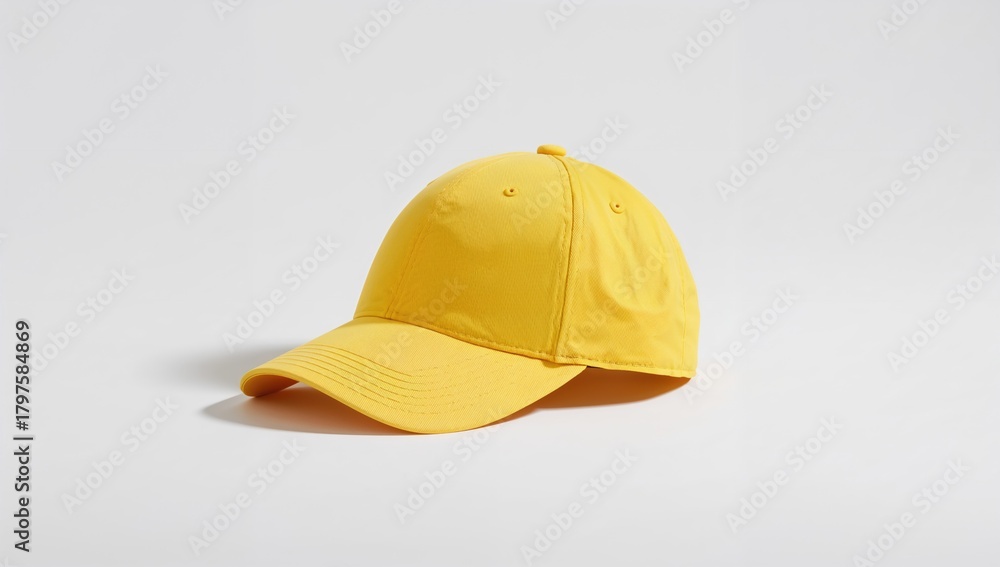 Fototapeta premium Yellow cap against a white backdrop, practical accessory for outdoor activities