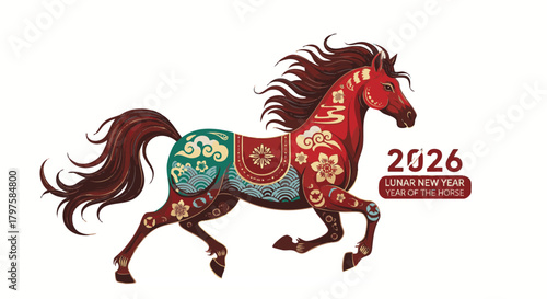Stylized equine figure adorned with intricate patterns celebrates the upcoming zodiac year