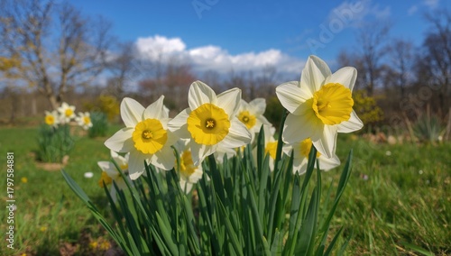 Narcissus flowers bloom in ...