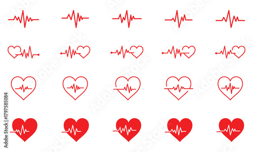 Wallpaper Mural Red heartbeat EKG line graphics. Heartbeat line icon. Black pulse icon vector illustration template Torontodigital.ca