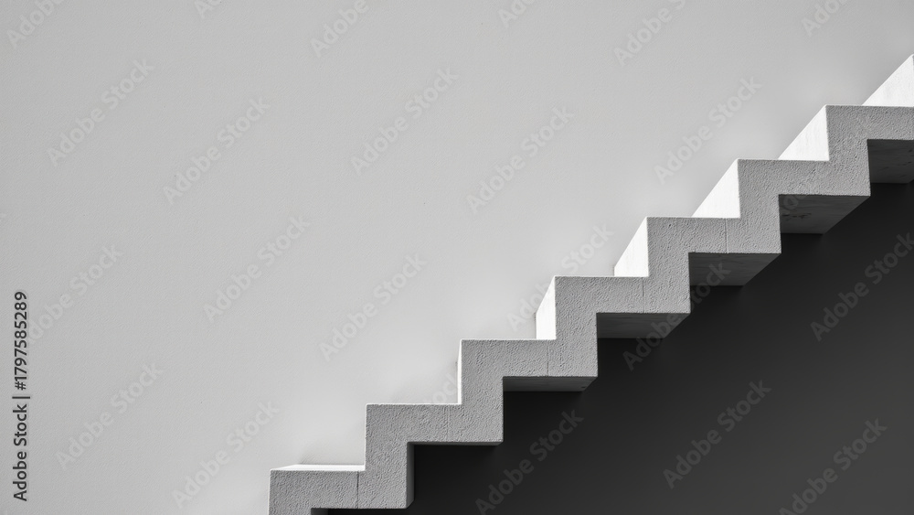 Fototapeta premium Minimalist staircase design, modern architecture, geometric shapes, monochrome color scheme, clean lines, abstract composition