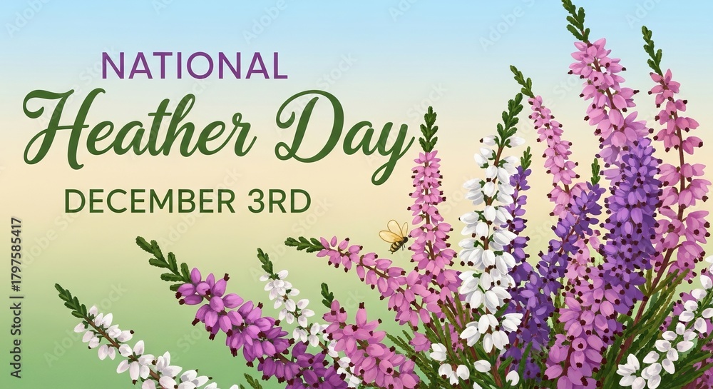 Naklejka premium Celebrate National Heather Day on December 3rd with vibrant blooms and charming illustrations for greeting cards, social media, and seasonal promotions