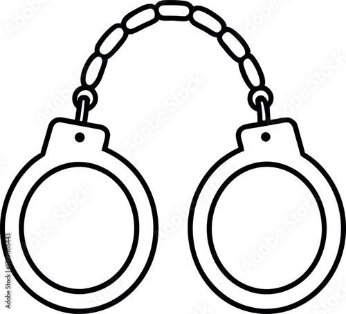 Simple black and white outline illustration of a pair of handcuffs