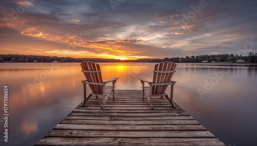 Two wooden chairs placed on...