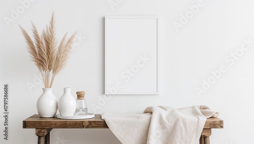 White frame mockup on rusti...
