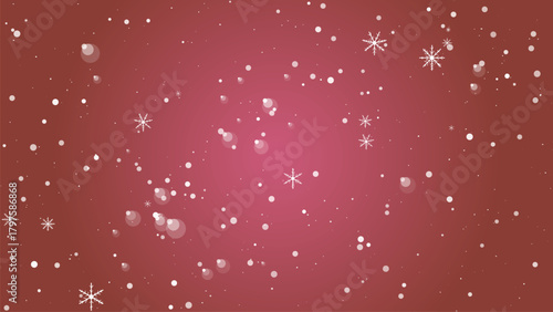 Falling snow and snowflakes on a red background for winter holidays
