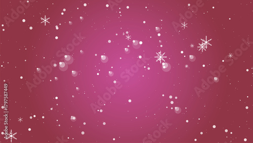 Falling snowflakes and snow dots on a pink gradient background for winter