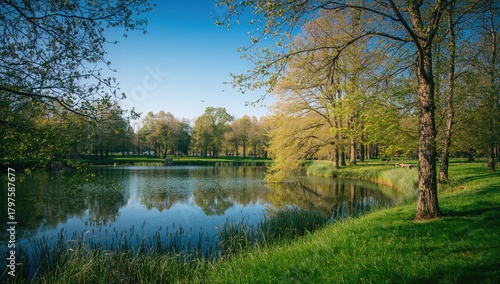 Fototapeta Naklejka Na Ścianę i Meble -  Park Forest Pond, an area for relaxation and nature observation
