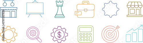 Set of business sme doodle icons.  A hand-drawn, doodle-style emblem for small and medium-sized businesses.  local collaboration, financial plan, and franchise idea.  Vector illustration