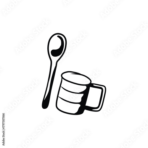 Hand Drawn Coffee Mug and Spoon Doodle Line Art