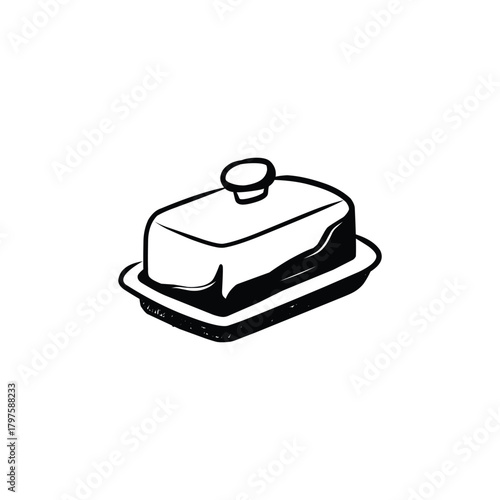 Hand Drawn Butter Dish Doodle Line Art