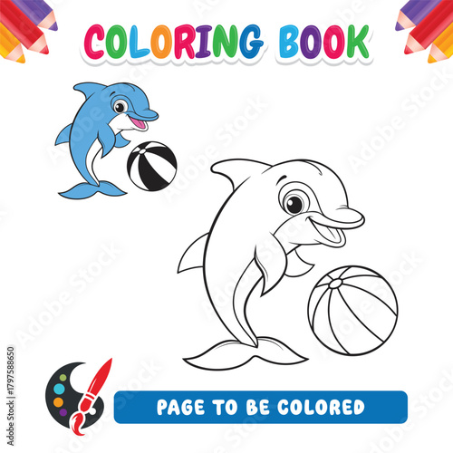 Coloring book for kids dolphin vector