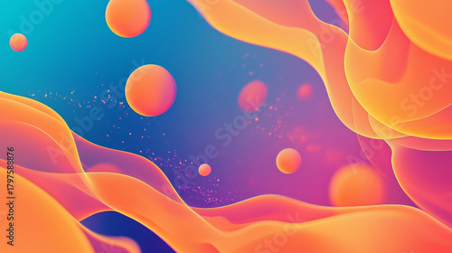 Vibrant orange fluid shapes abstract gradient background floating spheres soft glow