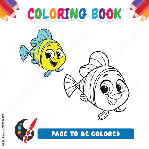 Coloring book for kids fish vector