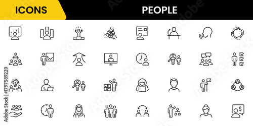 People icon set in flat style. Line icon set. Management line icons. Line Business People. Human resources. office management. Vector illustration.