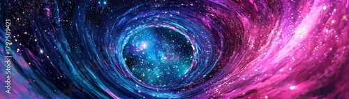 Colorful cosmic vortex swirling with stars and nebulae, dramatic galactic tunnel