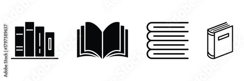 Book icon set. Glyph book icon. Library book symbol. Open and close textbook. Vector illustration.