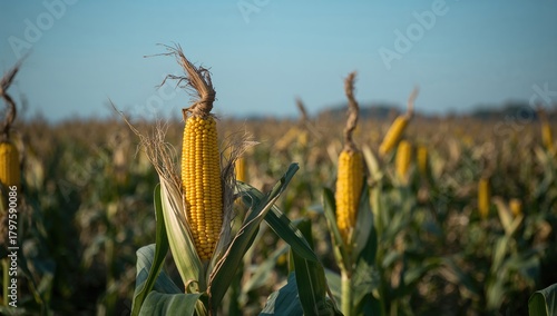 Yellow mature corn on stalk...