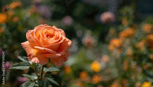 Orange rose blooming in a c...