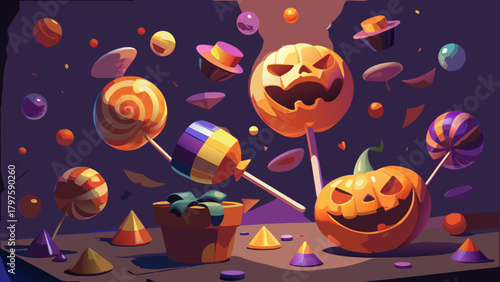 Halloween themed treats and decorations arrangement