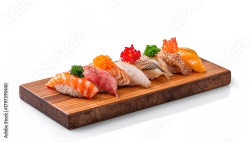 Sushi assortment displayed ...