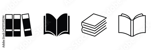 Book icon set. Open book icon vector. E-book icon. Literature book icons collection. Textbook icons. EPS 10.