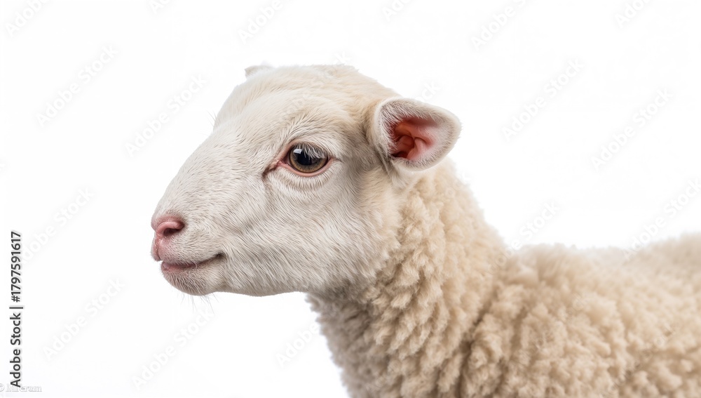 Fototapeta premium Profile of a three-week-old Valais Blacknose lamb, showcasing its features and charm, livestock appreciation