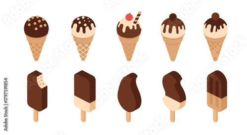 Indulge in summer fun with this adorable set of ice cream cones and pops, perfect for dessert menus, party invites, and sweet treats promotions