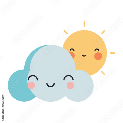 Cute cartoon newborn baby boy smiling and sitting with a blue toy animal vector illustration