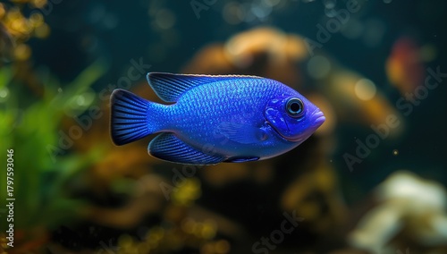 Electric blue hap fish swim...