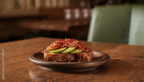 Toast topped with bacon and...