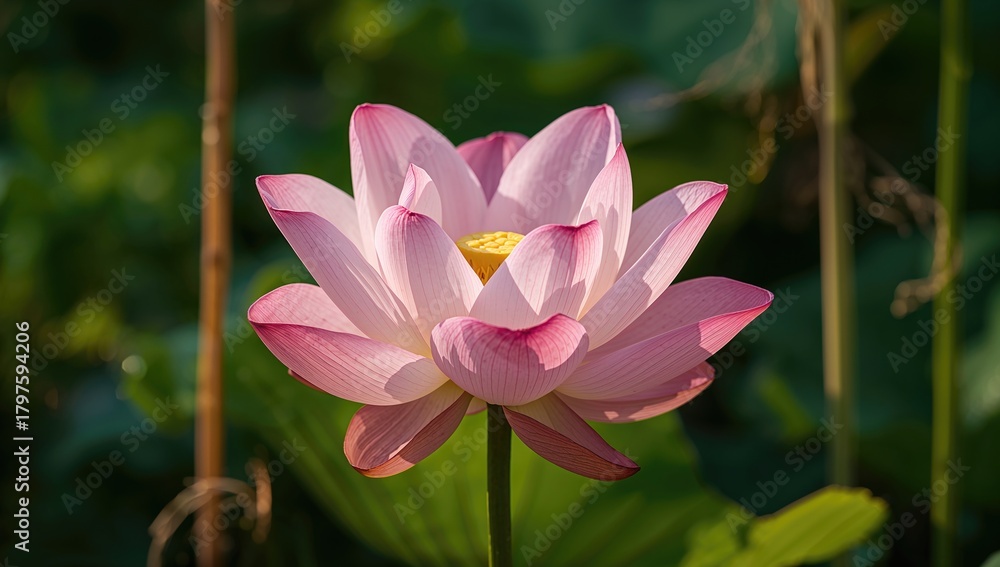 Fototapeta premium Blooming pink lotus flower, symbol of tranquility and renewal