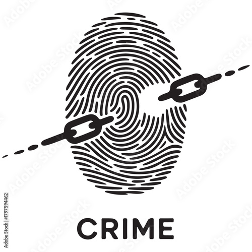 Fingerprint with broken chain symbolizing the end of criminal identity or freedom