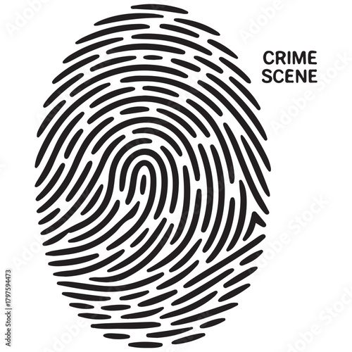 Close up of a fingerprint with the words crime scene written next to it