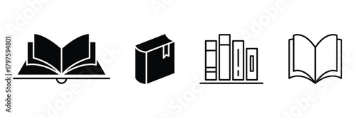 Book flat icon set. Open book symbol . Book icon set. Book icon flat line symbol set. Set of books icon vector