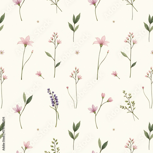 Minimalist Spring Flora Seamless - Clean Botanical Wallpaper Design
