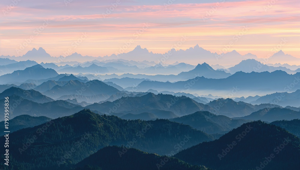 Fototapeta premium Layered Mountains and Knolls, ideal for fantasy artwork or immersive video game backgrounds