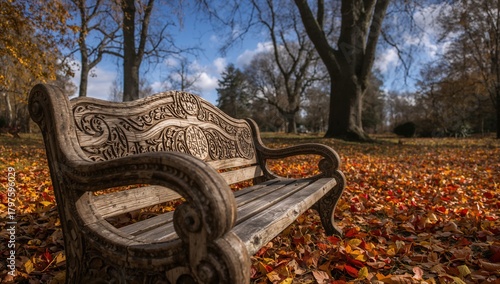 A rustic wooden bench envel...