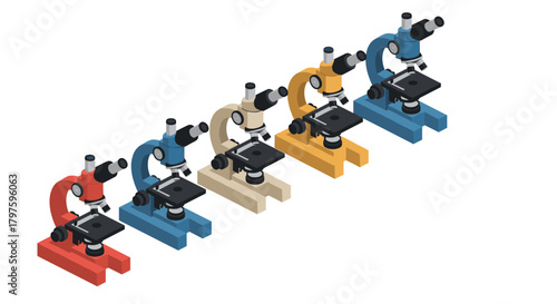 Vibrant microscope collection for science education and lab research displays, ideal for presentations, posters, and educational materials