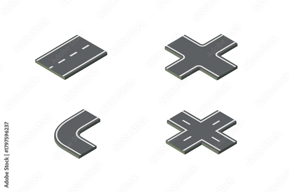 Obraz premium Isometric road segments and intersections for city map construction and navigation design