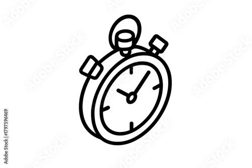 Isometric outline icon of a classic analog stopwatch device symbolizing time management, speed, and precision