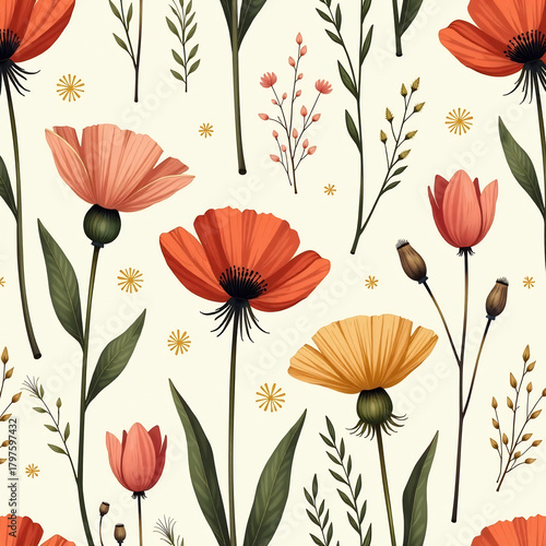 Wallpaper Mural Whispering Petals: Bohemian Cottagecore Seamless Print Torontodigital.ca
