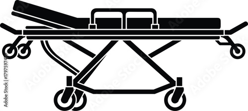 Black silhouette of a medical stretcher with wheels and handles hospital healthcare