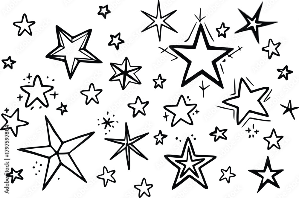 Obraz premium Hand drawn star illustrations seamless pattern on white background