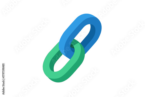 Isometric two-link chain connection symbol featuring blue and green interlocking links