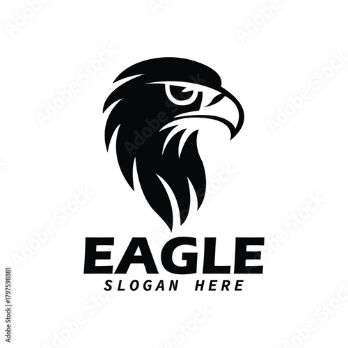 Powerful black eagle head profile mascot logo vector , dynamic raptor bird head emblem design template , corporate business brand identity simple eagle icon